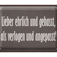 Blechschild Spruch 40x30 cm Lieber ehrlich und gehasst als Deko Schild