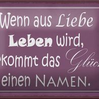 Blechschild Spruch 18x12 cm Glück wenn aus Liebe Leben wird Deko Schild