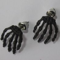 NEU: Gothic Ohrstecker Skelett Hand schwarz Knochen 13x18 Herren Damen Ohrringe