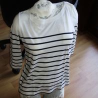 Comma Shirt 7/8 Arme weiß feine Streifen schwarz 36