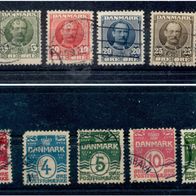 Briefmarken Dänemark 1905 / 1907 - 10 Werte