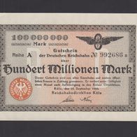 Deutsche Reichsbahn , 100 Millionen Mark , Köln den 25.09.1923