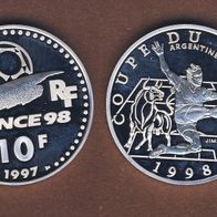 Frankreich 10 Francs 1997, Fußball WM 98, Silber PP Auflage nur 100.000 Stück