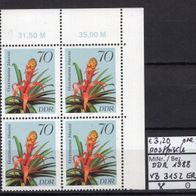 DDR 1988 Bromelien Viererblock MiNr. 3152 postfrisch Eckrand oben rechts