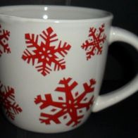 Weihnachtstasse weiß mit Motiv Schneeflocken Rot