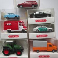 7 x Wiking 1:87 Trabi, Feuerwehr , Polizei, Audi, Tracktor 2x VW