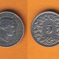 Schweiz 5 Rappen 1901 B