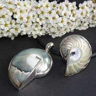 Nautilus Muschel Anhänger + Ring Silber 925