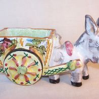 Italienische DERUTA Majolika Schale - "Esel-Karren" handgeformt u. handbemalt, 60er