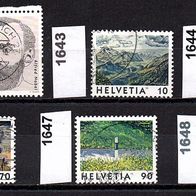 H746 Schweiz Mi. Nr. 1624 + 1643 + 1644 + 1646 + 1647 + 1648 o