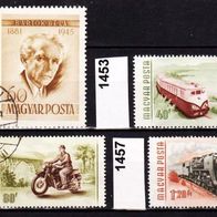 Un035 - Ungarn Mi. Nr. 1450 + 1453 + 1455 + 1457 Tag d. Briefmarke / Fahrzeuge o <
