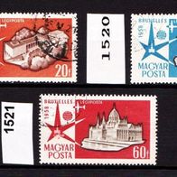 Un041 - Ungarn Mi. Nr. 1519 + 1520 + 1521 Weltausstellung Brüssel 1958. o <