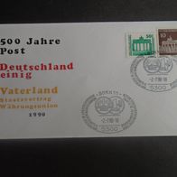 Sonderbriefumschlag BRD:1990 - 500 Jahre Post - MichelNr: 506, + DDR 3346