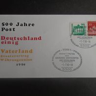 Sonderbriefumschlag BRD:1990 - 500 Jahre Post - MichelNr: DDR 3346 + BRD 508