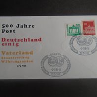 Sonderbriefumschlag BRD:1990 - 500 Jahre Post - MichelNr: DDR 3346, BRD 508