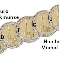 5 x 2 EURO ADFGJ Gedenkmünze Hamburger Michel 2008 sehr selten
