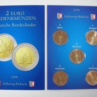 5 x 2 Euro Holstentor 2006 ADFGJ Gedenkmünzen im Folder eingelegt TOP !!!