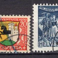 Schweiz 1930 Pro Juventute: Wappen; Jeremias Gotthelf MiNr. 241 - 244 gestempelt