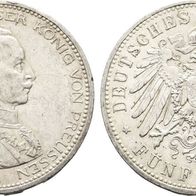 Altdeutschland 5 Mark Preußen 1914 A, Kaiser Wilhelm II. in Uniform (1888-1918)