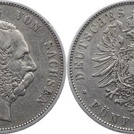 Altdeutschland 5 Mark Sachsen 1875 E, König Albert (1873-1902)