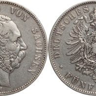 Altdeutschland 5 Mark Sachsen 1876 E, König Albert (1873-1902)