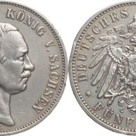 Altdeutschland 5 Mark Sachsen 1908 E, König Friedrich August III. (1904-1918)