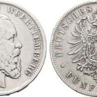 Kaiserreich Altdeutschland 5 Mark Württemberg 1876 F König Karl (1864-1891)