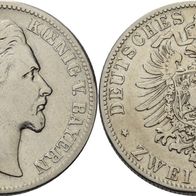 Altdeutschland Kaiserreich 2 Mark Bayern 1876 D Ludwig II. (1864-1886)