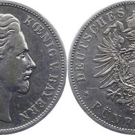 Altdeutschland Kaiserreich 5 Mark Bayern 1876 D König Ludwig II. (1864-1886)