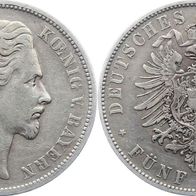 Altdeutschland Kaiserreich 5 Mark Bayern 1874 D König Ludwig II. (1864-1886)