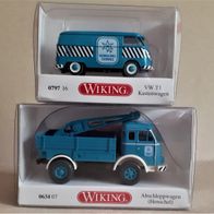 Wiking 2x Henschel Service HS 145 TS Abschleppwagen 0634 07 und VW T1 Kasten 0797 16
