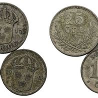 Schweden Lot 4 Kleinmünzen 25 Öre 1917/1937 u. 10 Öre 1916/1934 s. Scan