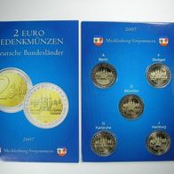5 x 2 Euro Schloss Schwerin 2007 ADFGJ Gedenkmünzen im Folder eingelegt TOP !!!