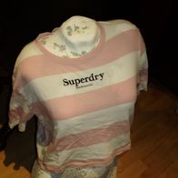 Superdry Shirt rose -weiß Streifen Cropped 38