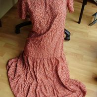 Kleid lang rot weiß Muster Gr 40 ( S/ M)