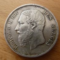 Belgien 5 Francs 1873 Silber "Leopold II. (1865-1909)" ROI DES BELGES