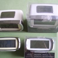 Kleiner Wecker digital LCD Anzeige Weiß m. verchromten Rahmen + Snooze Taste B=10cm