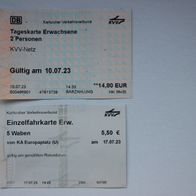 2 Fahrscheine des KVV (Karlsruher Verkehrsverbund) (2023)