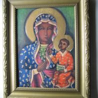 Schwarze Madonna Gemälde von A. PUK Gottesmutter Maria mit KInd Nachzeichnung Ikone