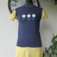 Mädchen Shorty Pyjama Gr. 128 blau gelb Blumen Stickerei Nachthemd Nachtwäsche