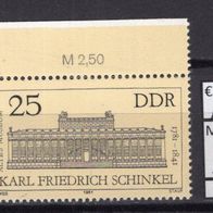 DDR 1981 200. Geburtstag von Karl Friedrich Schinkel MiNr. 2620 postfrisch Eckrand ol