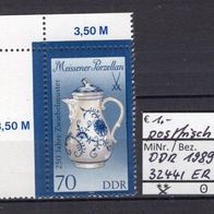 DDR 1989 Meissener Porzellan (II) MiNr. 3244 I postfrisch Eckrand oben links