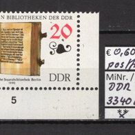 DDR 1990 Kostbarkeiten in Bibliotheken der DDR MiNr. 3340 postfrisch Eckrand ure