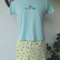 Mädchen Shorty Pyjama Gr. 128 blau gelb Tier Stickerei Nachthemd Nachtwäsche
