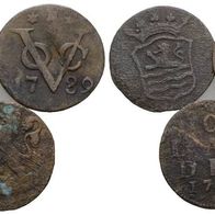 Niederlande Kleinmünzen-Lot 3 Stück Duit 1793/1789/1723 Hollandia s. Original Scan