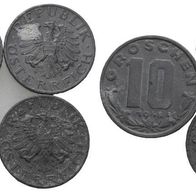 Österreich Kleinmünzen-Lot 5 Stück 5 u. 10 Groschen 1948-1977, s. Original Scan