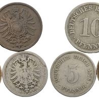 Deutschland 5 diverse Kleinmünzen 1876-1889 Kaiserreich, s. Scan
