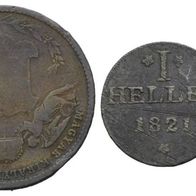 Österreich - Ungarn 4 Krajczar 1868 K.B. Franz Joseph I. und 1 Heller 1821 Frankfurt
