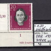 DDR 1959 Aufbau der Nationalen Gedenkstätte MiNr. 718 postfrisch Eckrand uli
