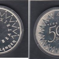 Niederlande 50 Gulden 1987 Silber Proof/ PP Königin Beatrix/ Juliana u. Bernhard